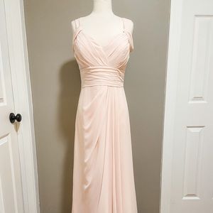 Blush pink floor length chiffon bridesmaid dress